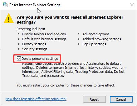 Delete personal settings to fix Organization’s policies are preventing
