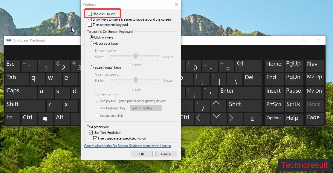 Disable Click sound in On-Screen using settings