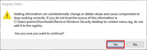 Windows Security to Context menu