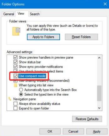 Enable or Disable Compact View using folder options