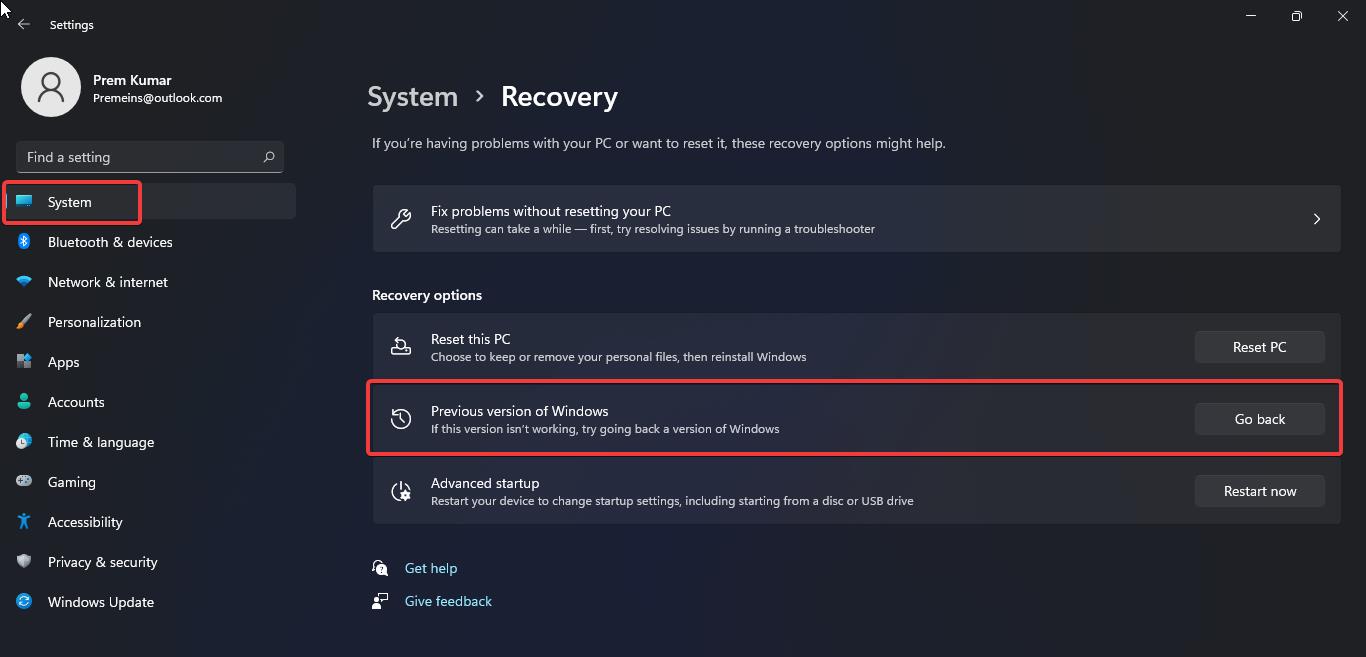 how to roll back windows 11 to 10