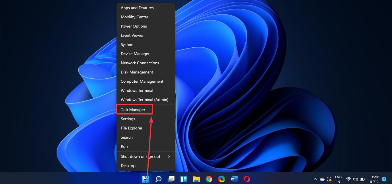 Open Task Manager in Windows 11