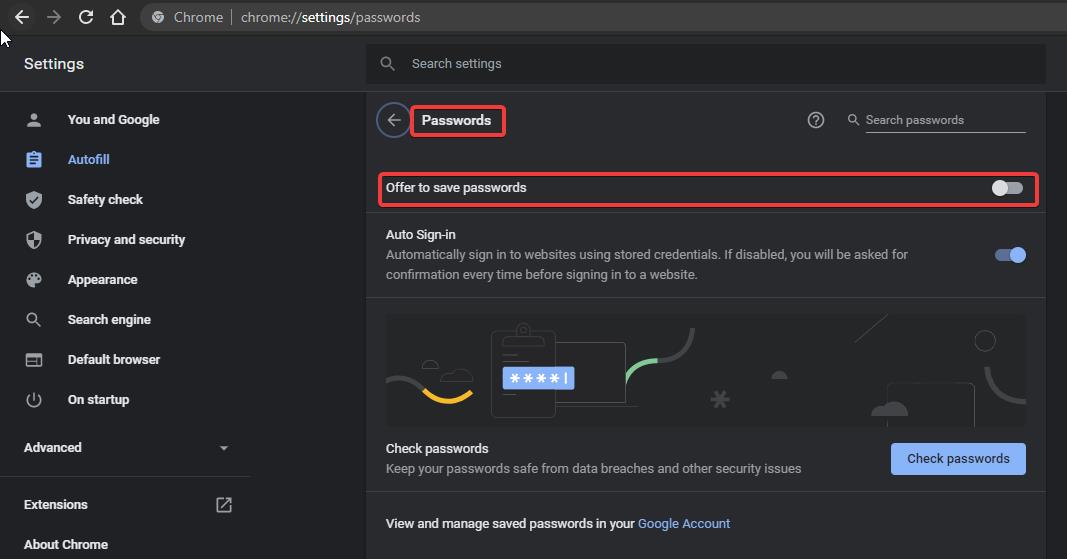 Disable Built-In Password Manager in chrome