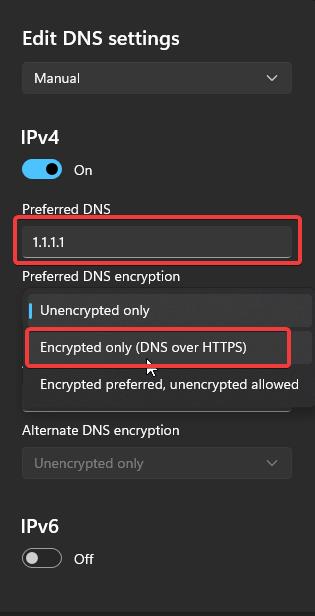 Enable DNS over HTTPS feature in Windows 11