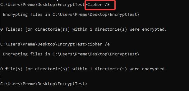 Encrypt files using Command Prompt