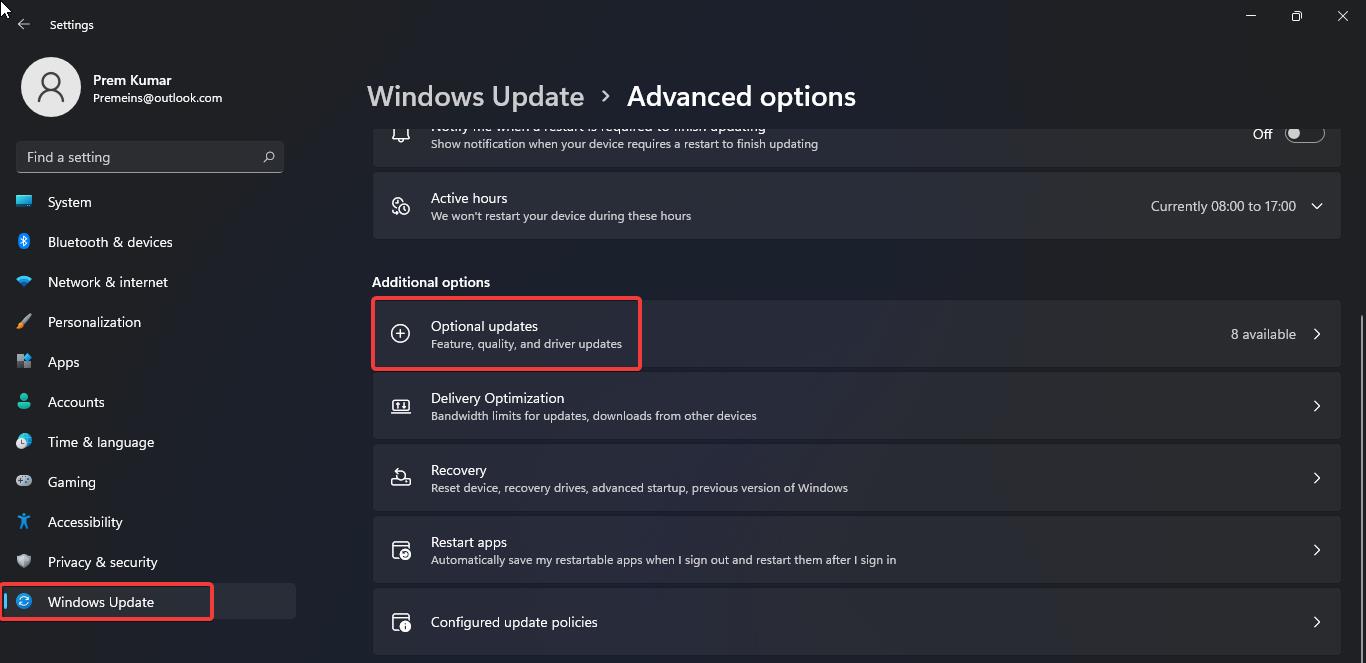 Update Drivers Using Windows Settings, Optional updates