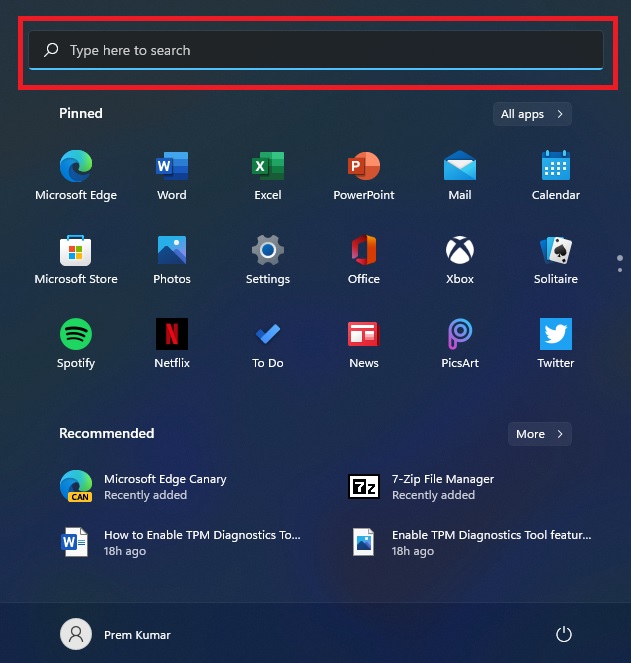 Preview build update 22000.65 Start Menu Search