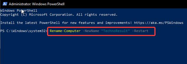 Change System Name in Windows 11 using PowerShell
