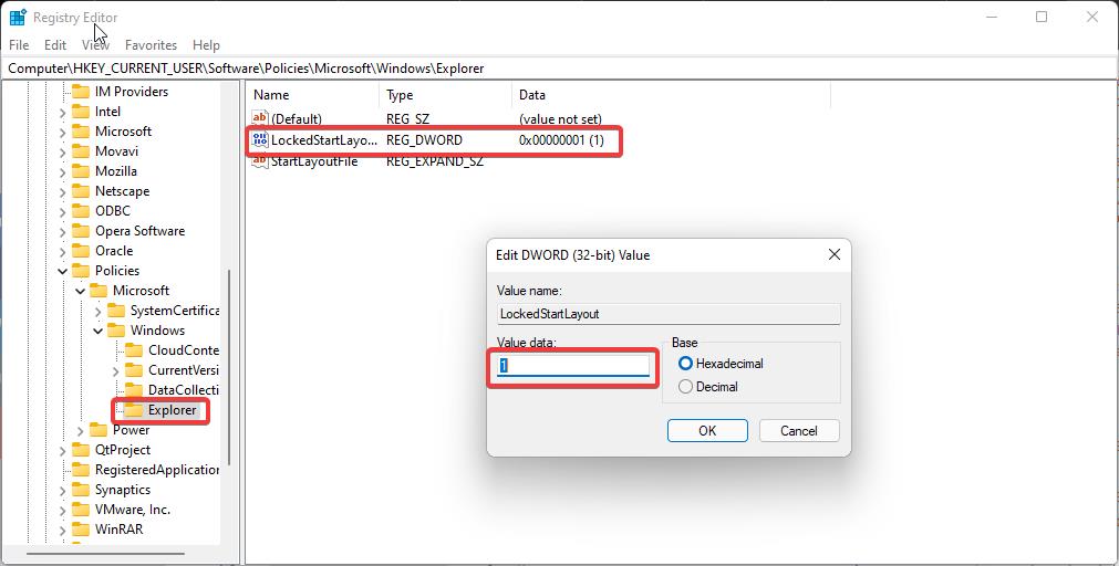 Lock Windows 11 Start Menu Layout using registry