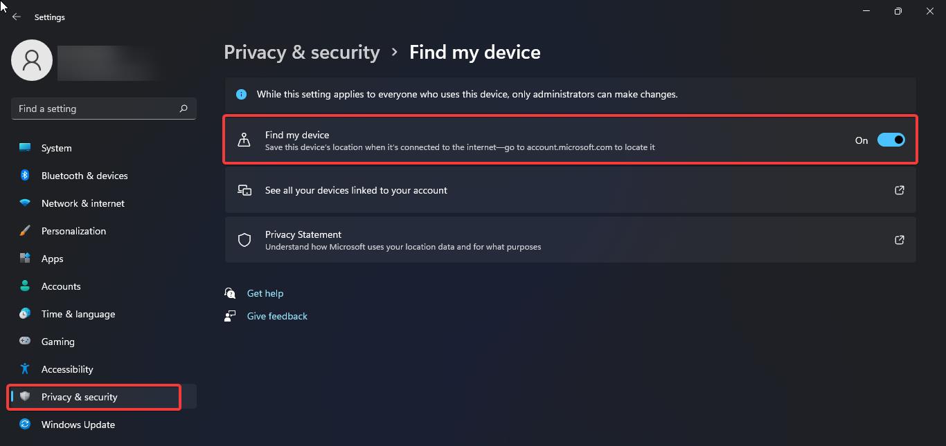 Disable Find My Device using settings