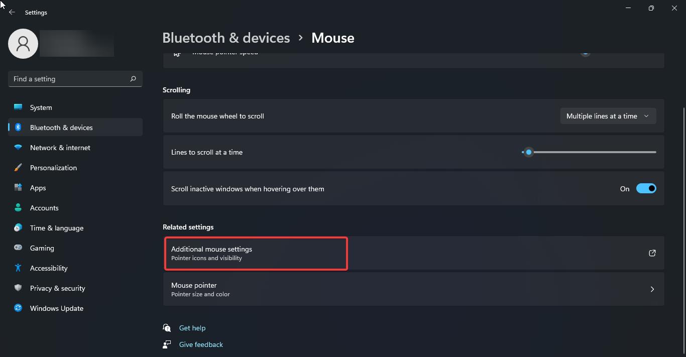 Mouse additional settings