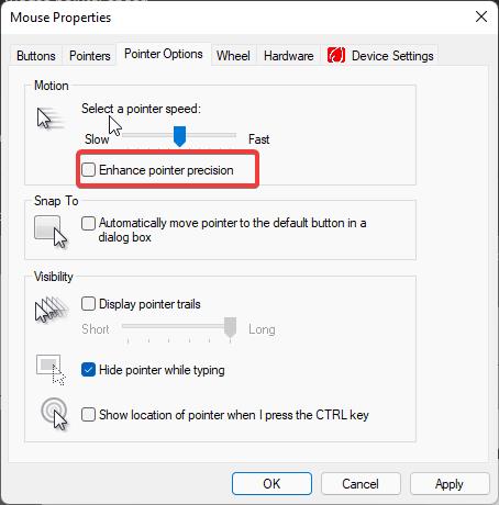Disable Mouse Acceleration using control panel
