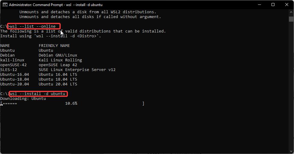 Install WSL using Command Prompt