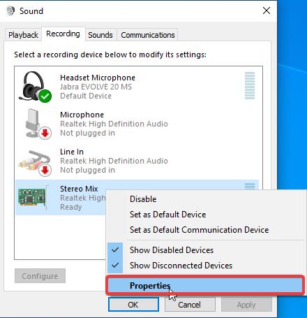 properties stereo mix- use Speakers While Headphones Connected