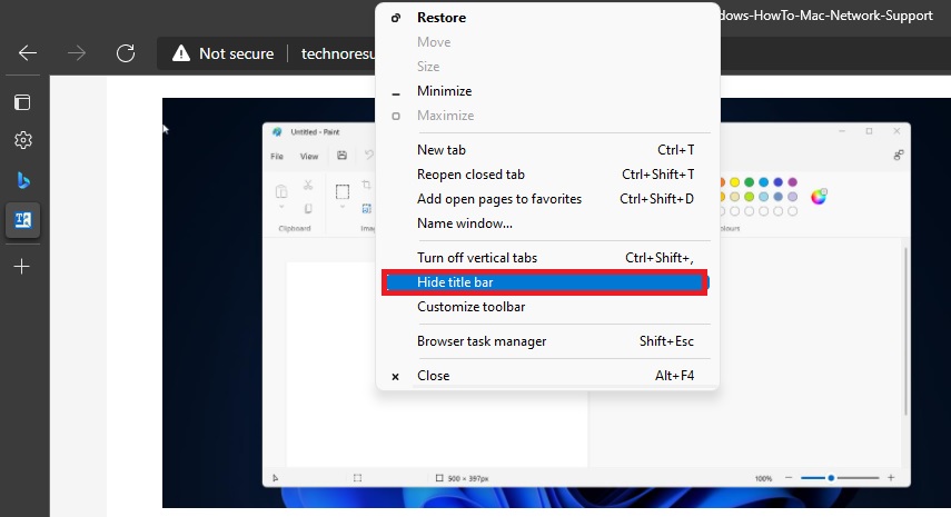 Hide Title Bar in Edge Vertical tabs using right click option