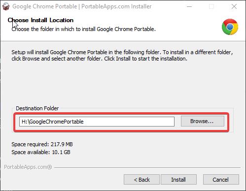 choose destination folder Create Portable Google Chrome