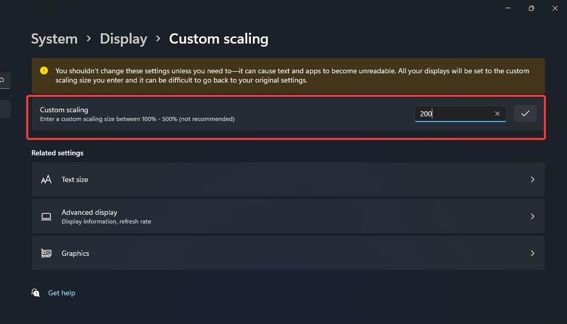 Modify the DPI Scaling using custom scaling