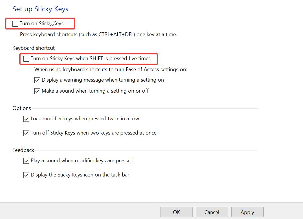 Disable Sticky Keys in Windows 11 using control panel