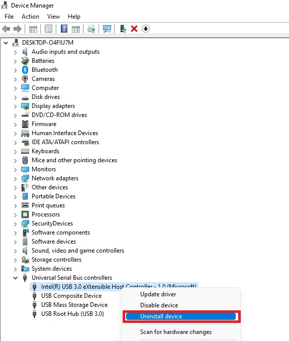 uninstall USB Controller-SD card not detecting