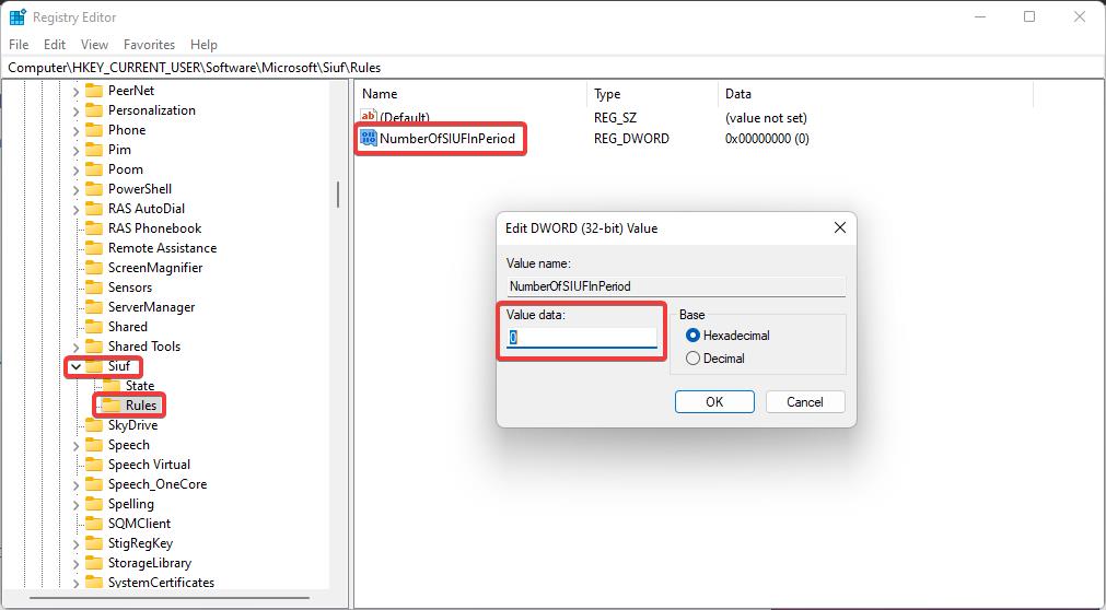 Change Feedback Frequency using registry editor