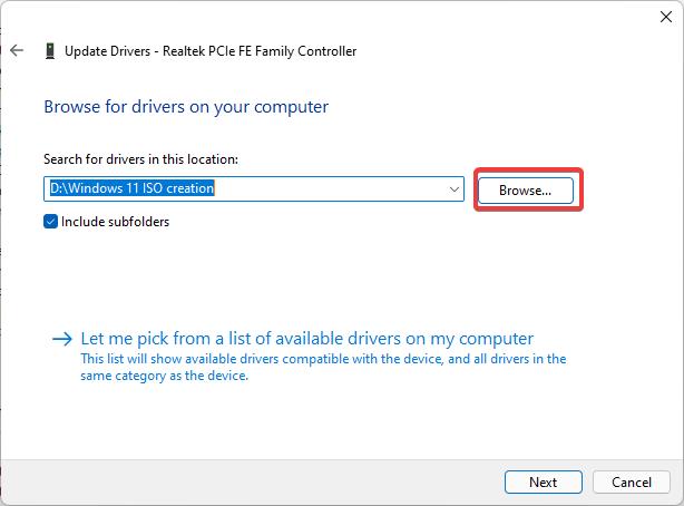 Update Drivers using CAB- choose the extracted cab file location.