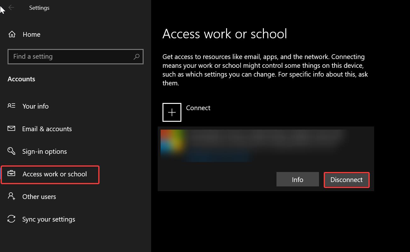 disconnect work or school account fix Copy Link for Files/Folder