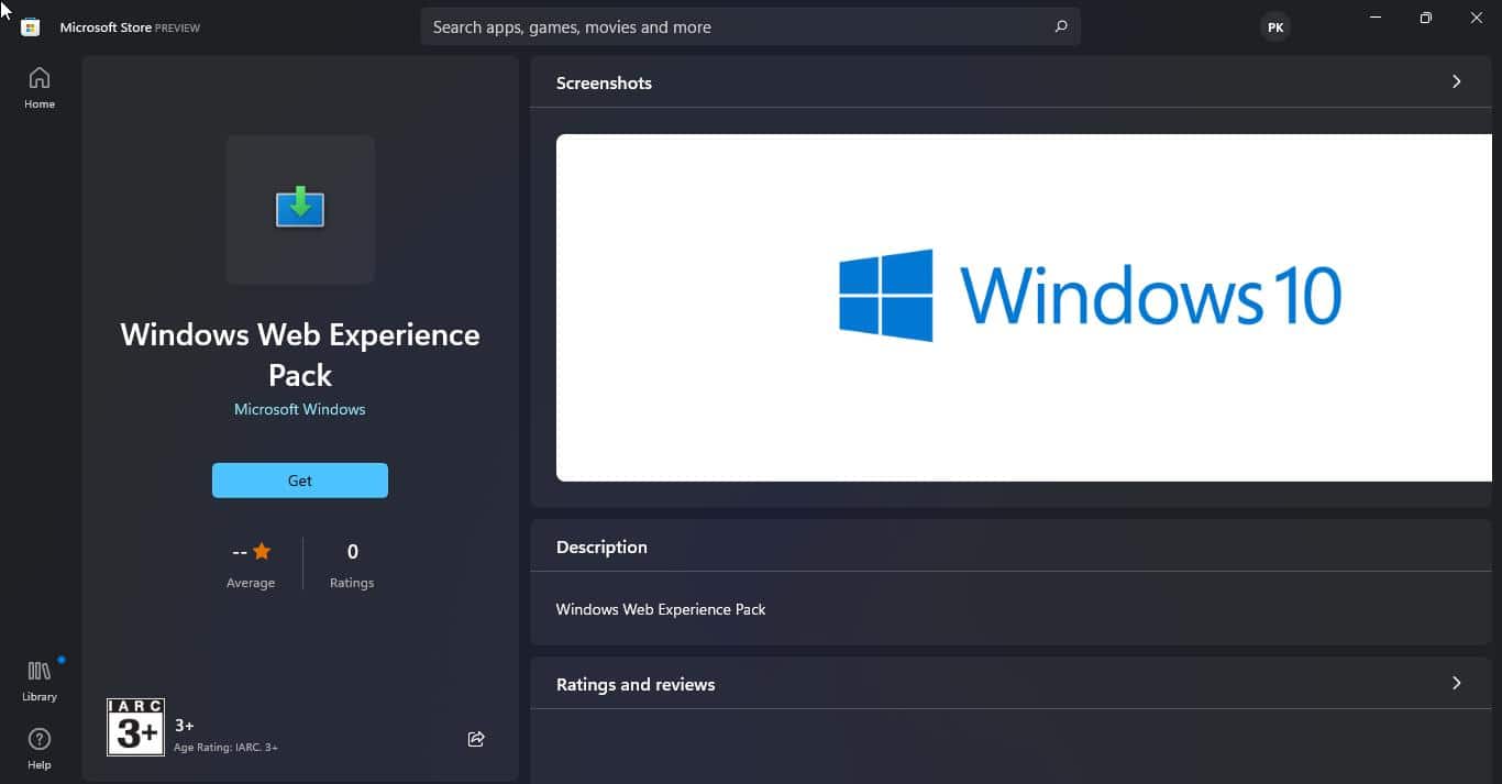 Install Windows Web Experience pack