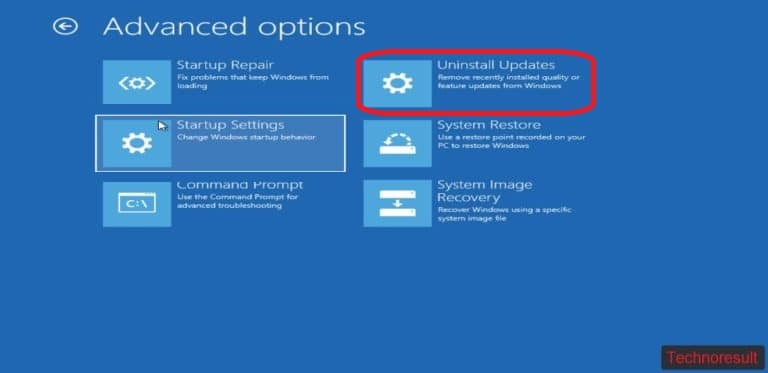 Uninstall Windows Updates using Advance options