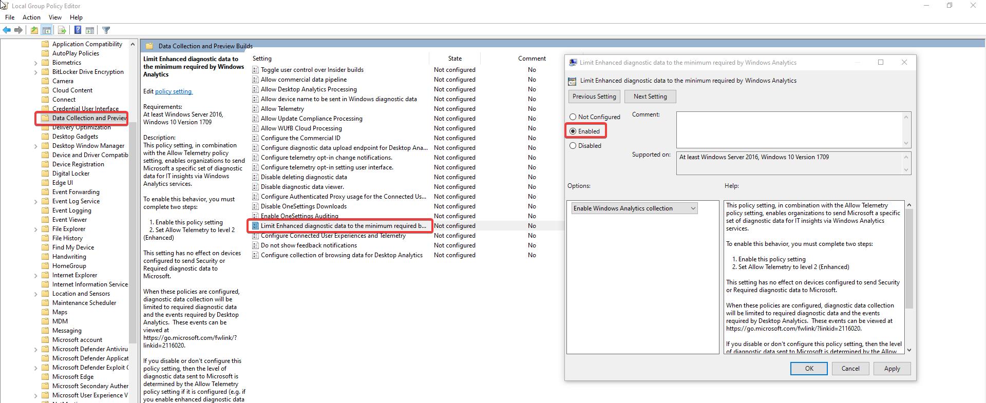 Limit Diagnostic Data Collection using Group Policy Editor