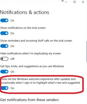 Disable Windows Welcome Experience using settings