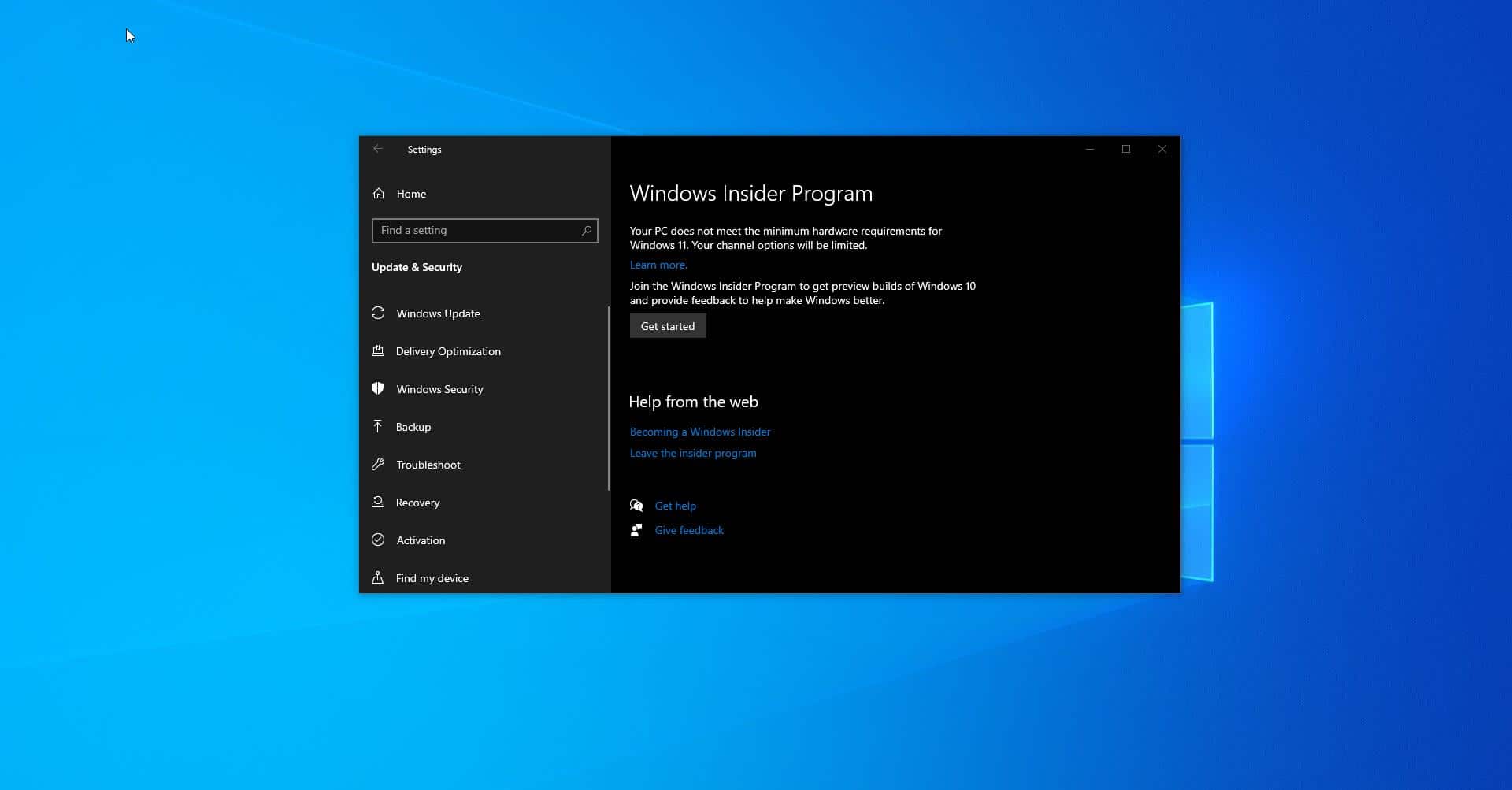 prevent users from getting windows insider preview builds