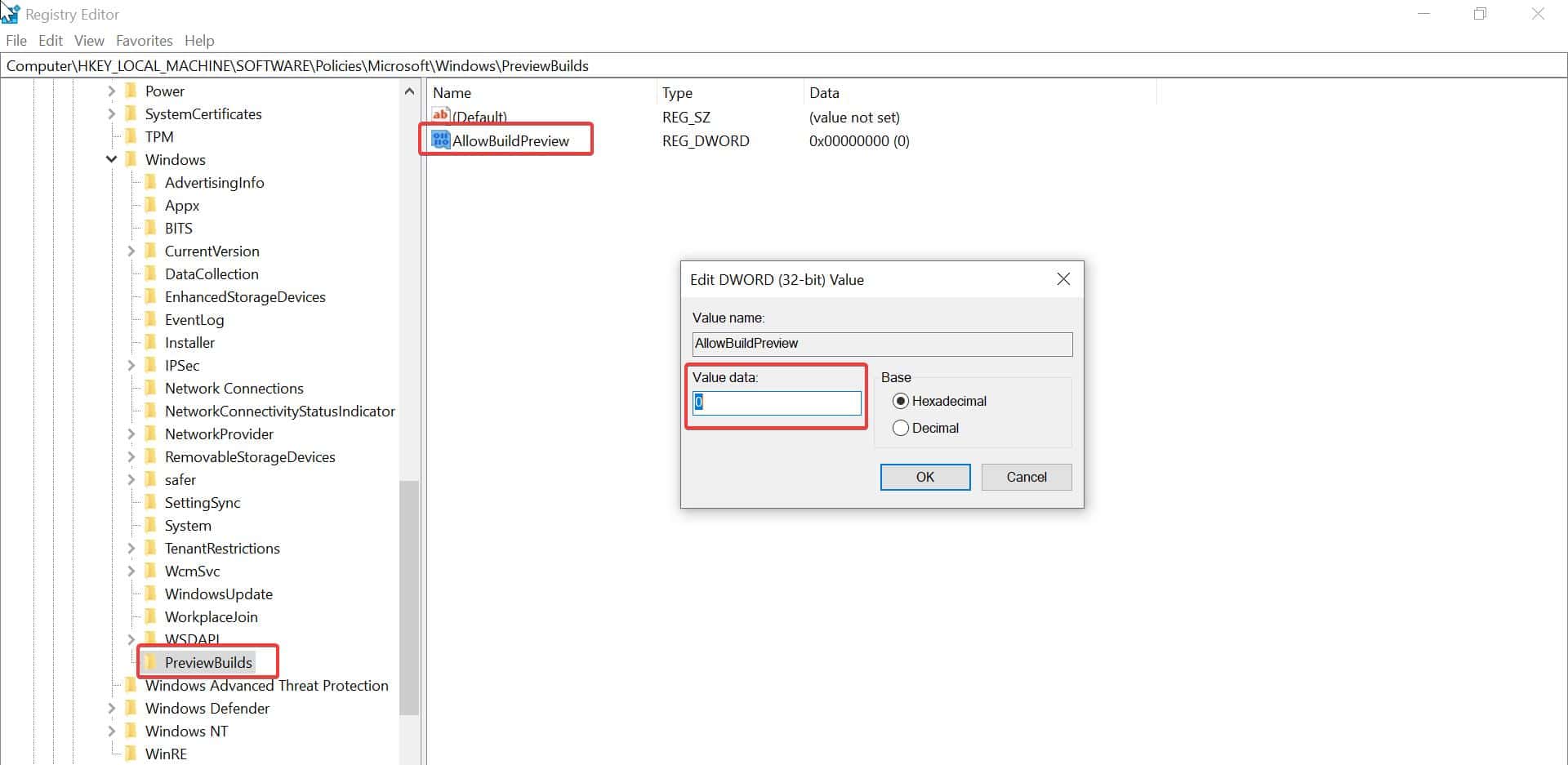 Prevent Users from getting Insider Preview using registry editor