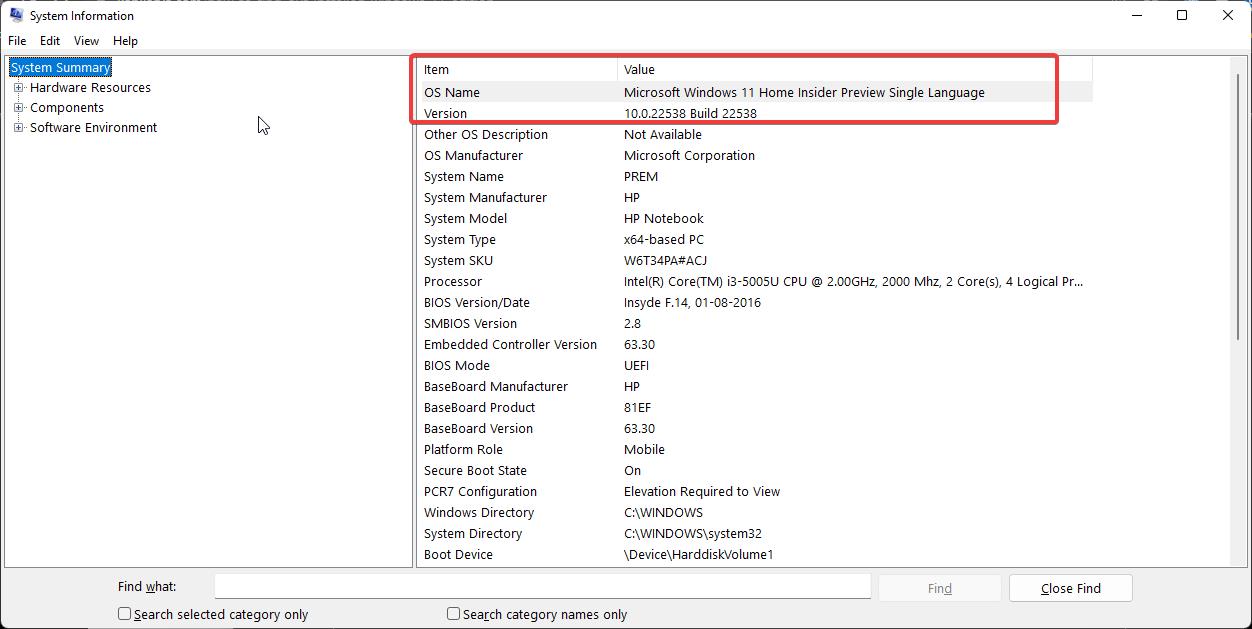 check Version of Installed Windows using system information
