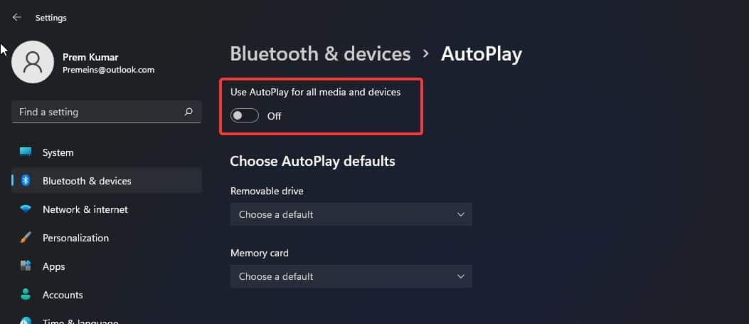 Turn off autoplay settings
