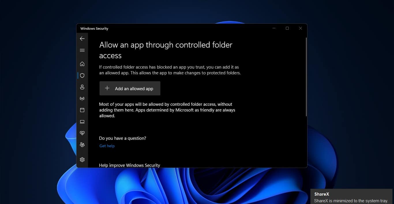 allow an app through controlled folder access FM