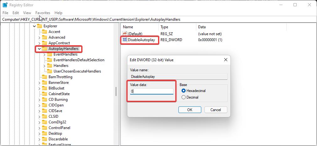 Disable AutoPlay using registry editor