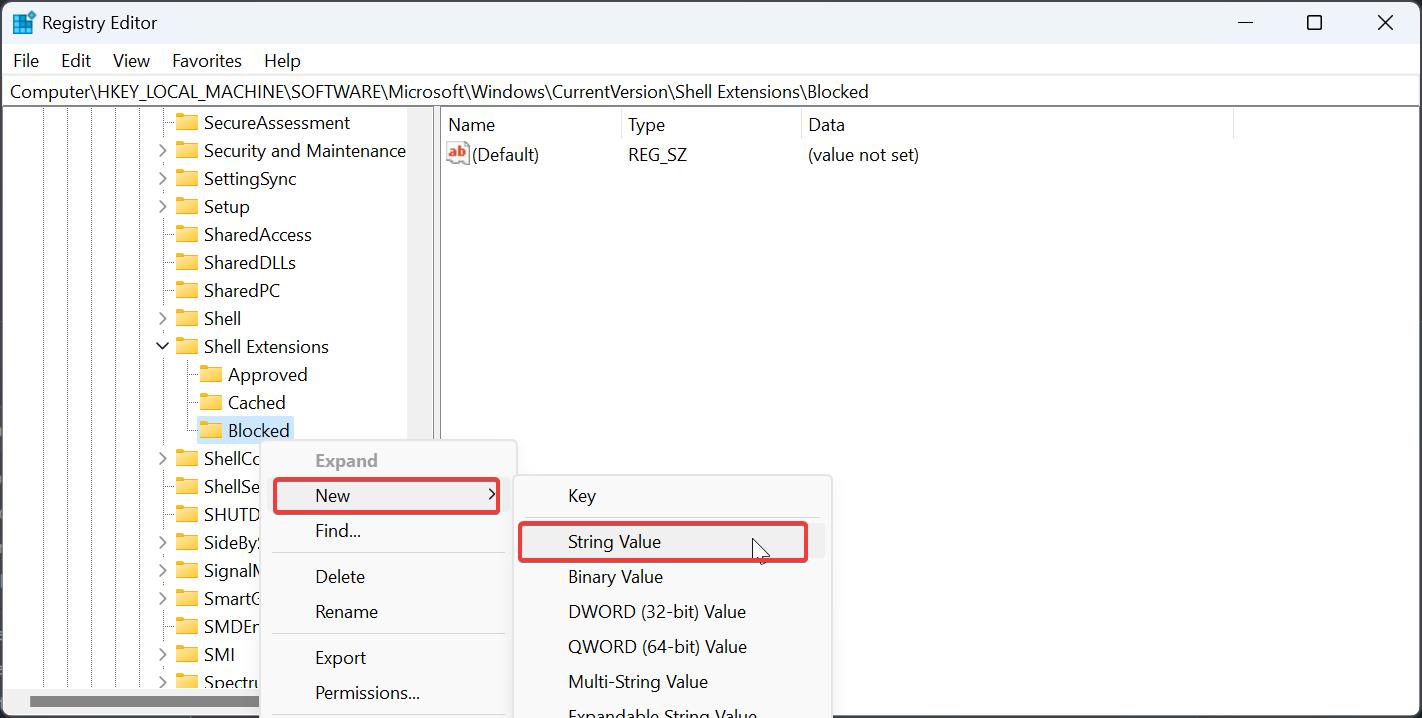 create new string value-Restore Classic File Explorer