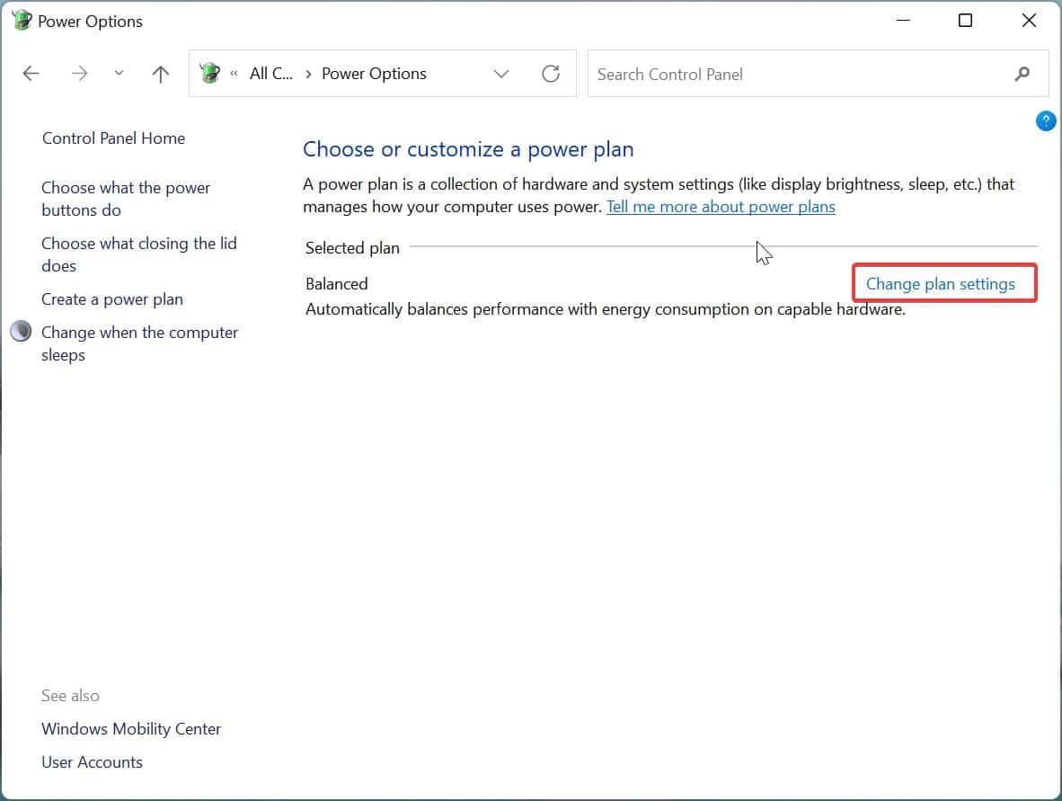 Change plan settings