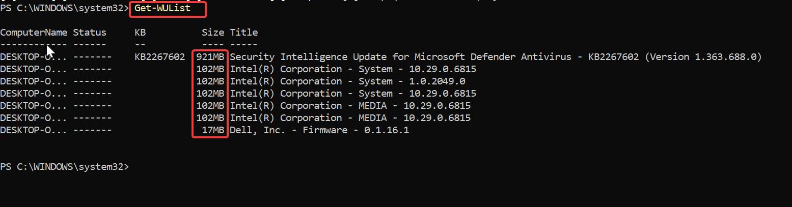 Find KB Windows Update size using PowerShell