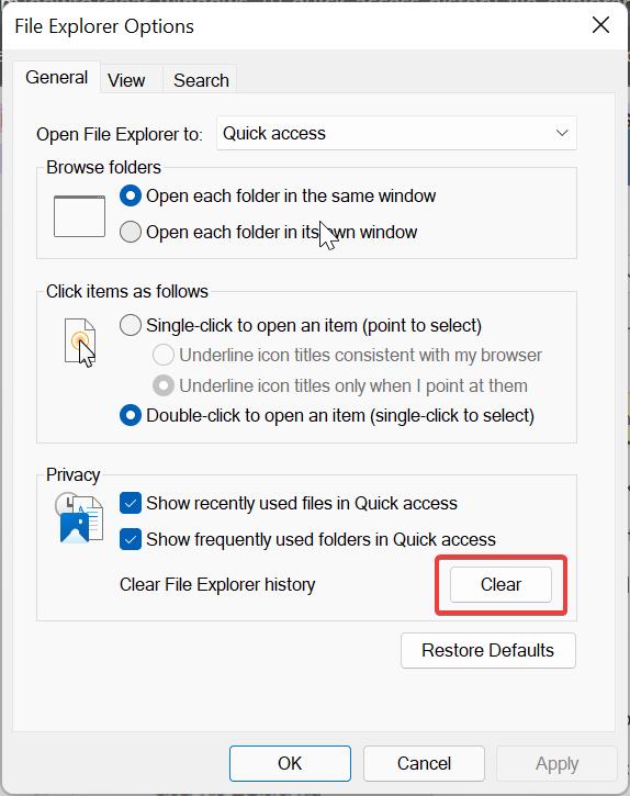 Clear Quick Access history