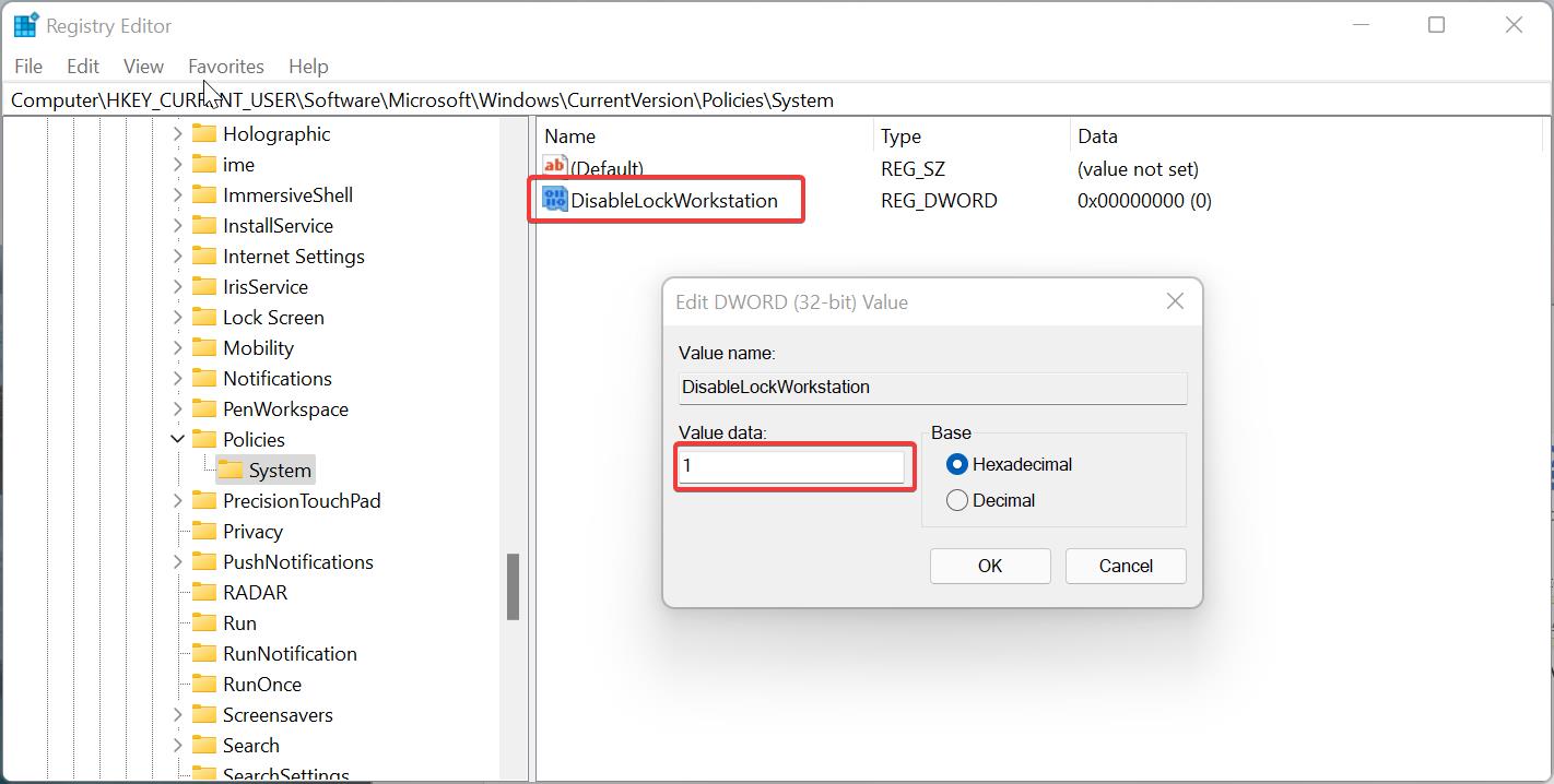 Remove Lock Option from CTRL+ALT+DEL screen using registry