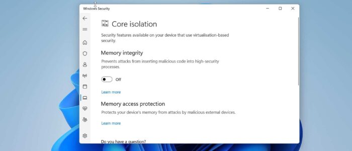 enable or disable memory integrity fm