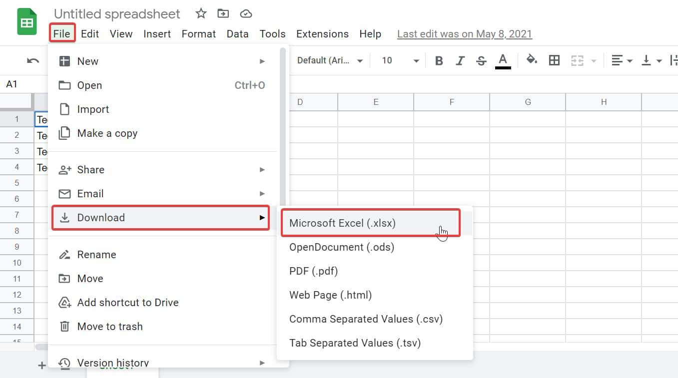Google Sheet to MS Excel