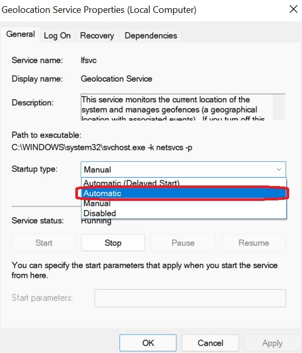 Geo Location service Properties