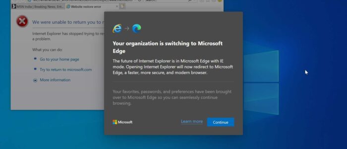 Internet Explorer redirects to Edge