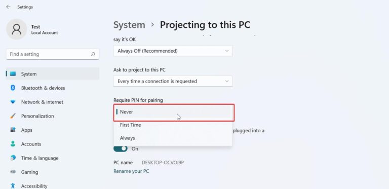 Disable Require PIN For Paring While Projecting In Windows 11 disable-require-pin-for-paring-while-projecting-in-windows-11