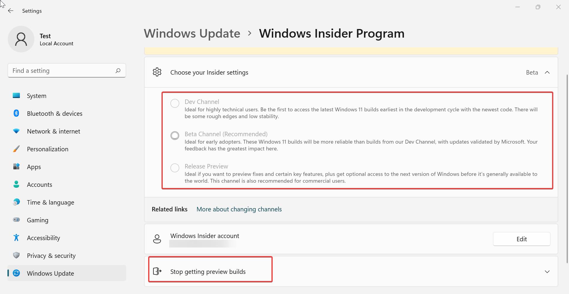 Windows Insider Settings