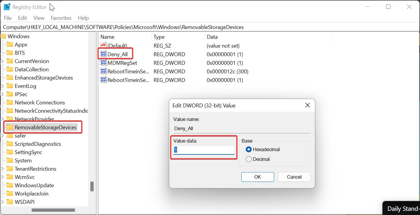 Block USB access using Registry