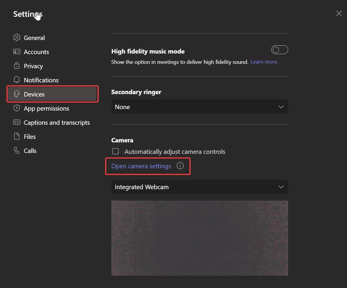 Adjust Teams Camera Settings-Open Camera settings