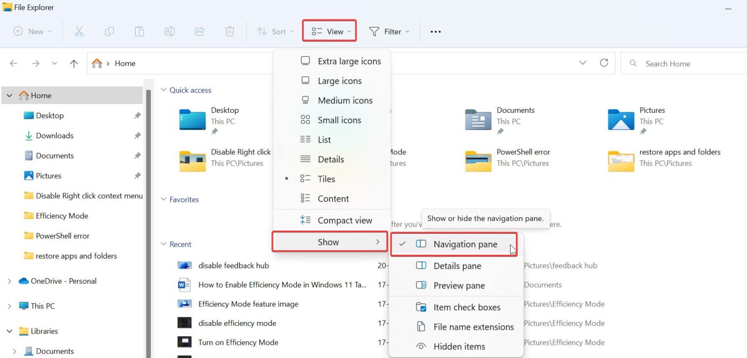 How to Hide the Navigation pane in Windows 11 File Explorer? - Technoresult